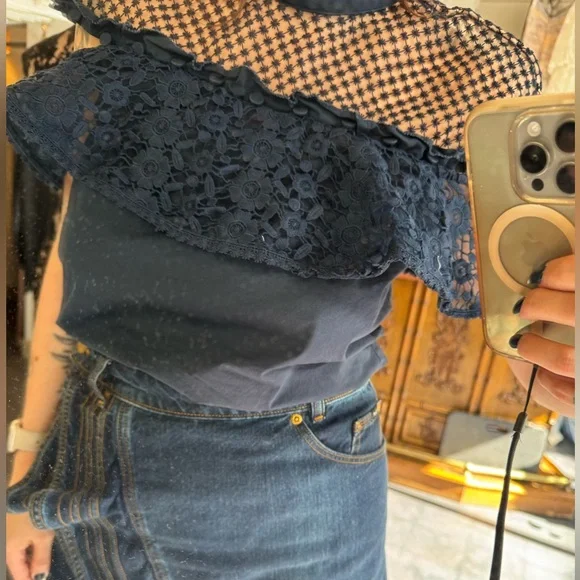 Self-Portrait Navy Lace Blouse - Picture 8 of 9
